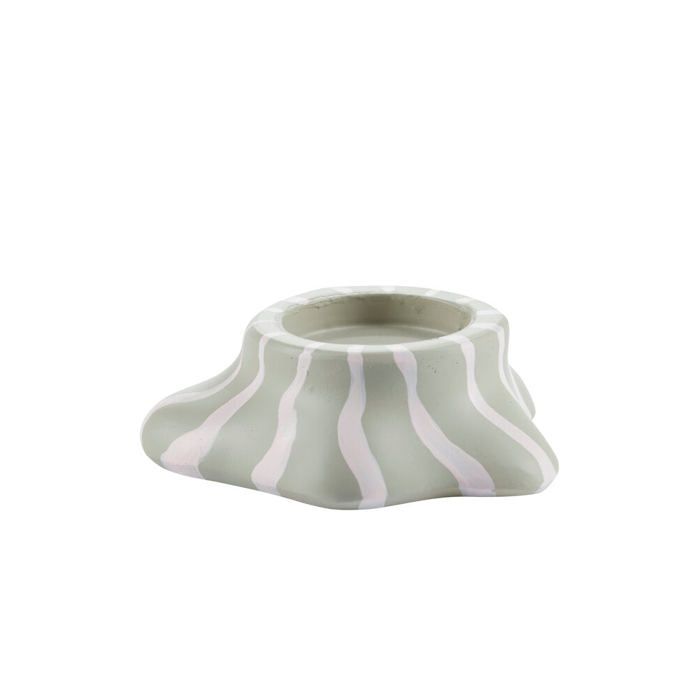 Stribet lysestage, hvid- H4 cm.
